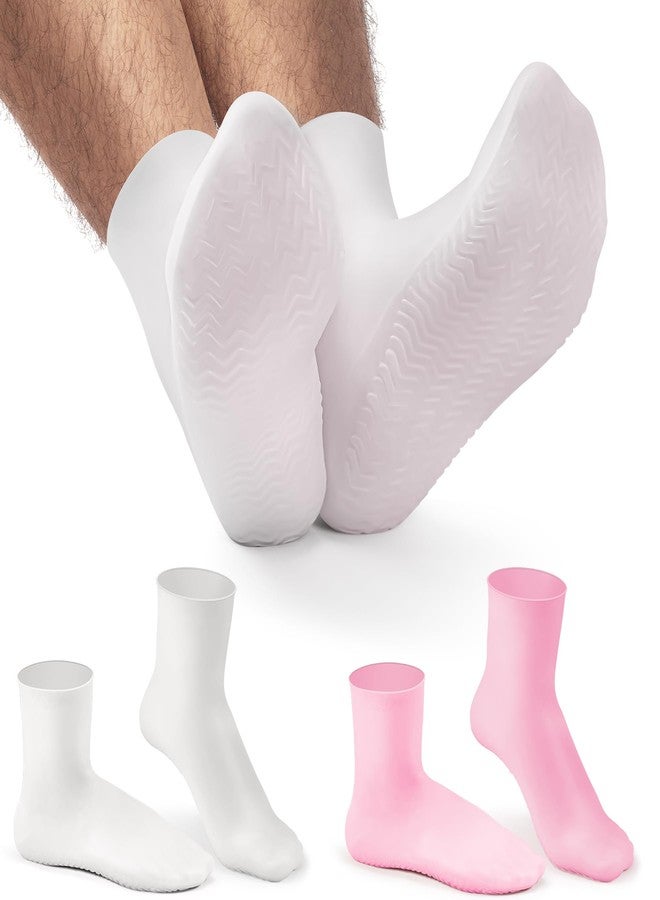 Aphlos Men's Silicone Moisturizing Socks 2 Pairs Pink/White, US Size 10 Extra Large Post-Pedicure Recovery Overnight Use, Long-Lasting Comfort Deep Hydration Foot Care for Dry, Cracked Skin & Calluses - Image 1